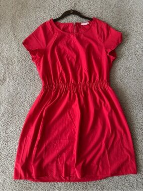 Girls Red Short Sleeve Elastic Waist Dress